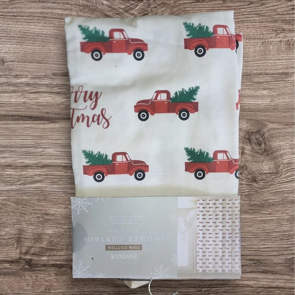 Envogue Christmas Red Truck Shower‎ Curtain Holiday Decor 72 x 72